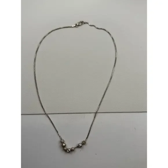 Ball Bead Centers Sterling Silver Box Chain Necklace 15-7/8 & Bracelet 7" Italy - Picture 11 of 16